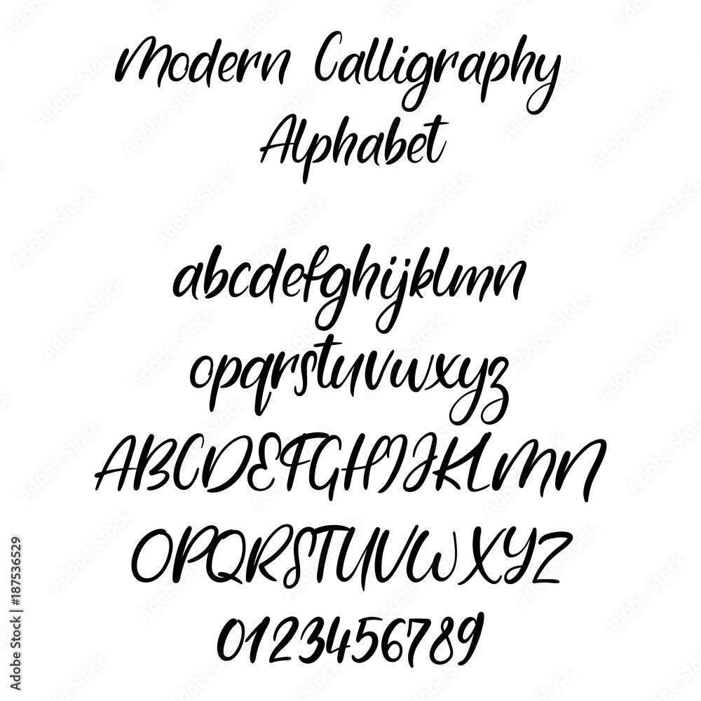 Wall mural decorative calligraphic alphabet. handwritten brush letters. uppercase, lowercase. hand drawn abc fo