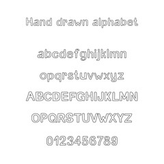 Decorative hand drawn alphabet. Handwritten vector brush font. Modern ABC. Uppercase, lowercase, numbers, punctuation. Greeting card, logo, phrases, invitation, slogan, windows decor