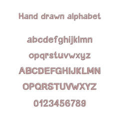 Decorative hand drawn alphabet. Handwritten vector brush font. Modern ABC. Uppercase, lowercase, numbers, punctuation. Greeting card, logo, phrases, invitation, slogan, windows decor