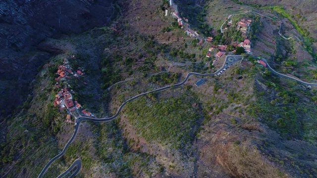 aerial view winding road near Masca gorge