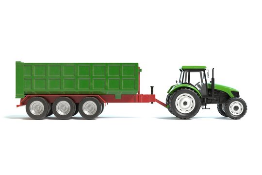 3d illustration of a farming tractor and trailer