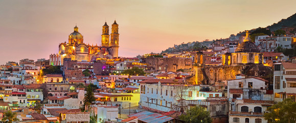 Panorama of Taxco city at sunset, Mexico