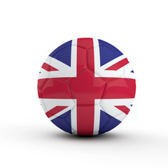 United Kingdom flag soccer football against a plain white background. 3D Rendering
