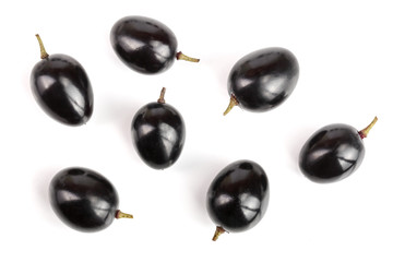 Dark grapes isolated on white background, top view. Flat lay