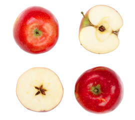 red apples with slices isolated on white background top view. Set or collection. Flat lay pattern