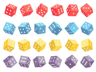 Random 3d dice isolated on white. Dice casino gambling set. Vector illustration