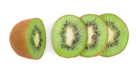 Fototapeta premium sliced kiwi fruit isolated on white background. Flat lay pattern. Top view