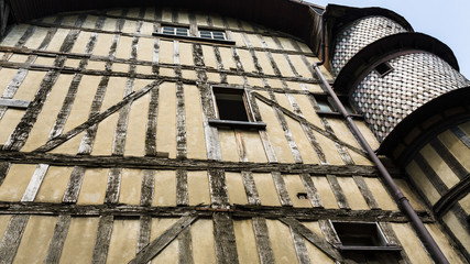 old half-timbered house with tower in Troyes
