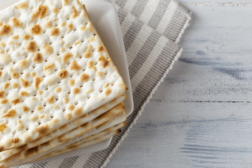 Jewish Matzah bread with wine for Passover holiday