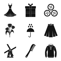 Dressing icons set, simple style