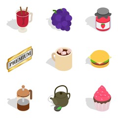 Soft drink icons set, isometric style