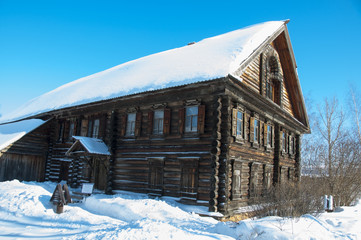Old small abandoned and ruinous country house in Russia