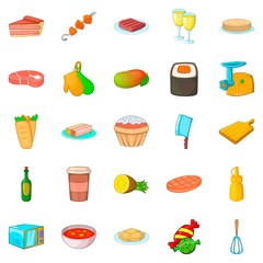 Supper icons set, cartoon style