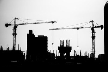 building city of construction, fear of prosperity, balck and white background