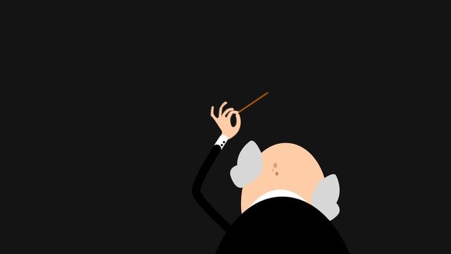 Old Conductor Conducting an Orchestra Holding a Baton