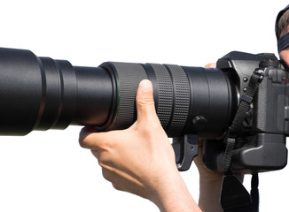 Photographer with DSLR Telephoto Lens