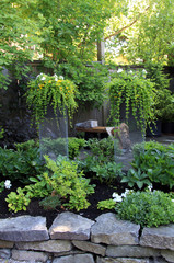 Perennial park flower bed in spring time.