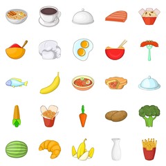 Dinnerware icons set, cartoon style