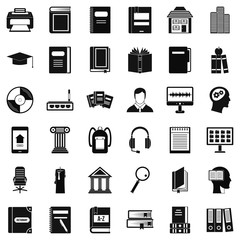 Library icons set, simple style