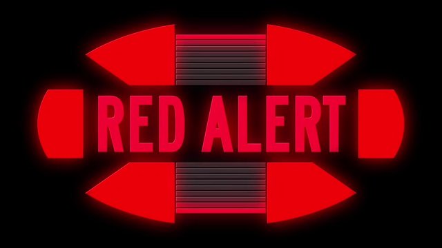 A looping science fiction RED ALERT monitor warning screen. With optional luma matte.  	