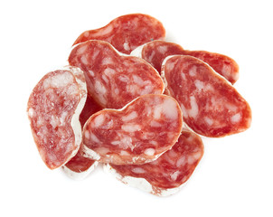 dried salami isolated on white background
