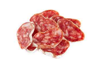 dried salami isolated on white background