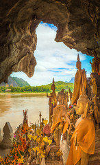 View from the cave. Beautiful landscape. Laos. - obrazy, fototapety, plakaty