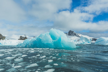 Icebergs and ocean. Peculiar landscape of the Antarctica