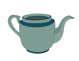 Isolated green ceramic teapot tableware on white background, illustrations icon