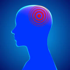 Headache. Male head with pain dot