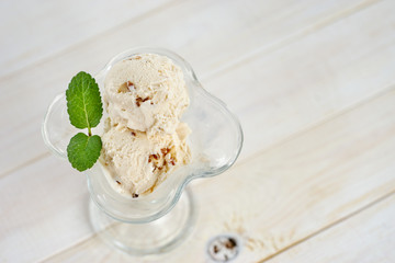Vanilla ice cream in glass cup