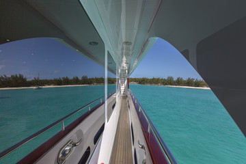 Obraz na płótnie Canvas Vacation on Motor Yacht, details of Interior Luxury Yacht from Bahamas to Caribbean