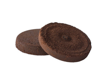 Closed up used coffee grounds, isolated white background with clipping path