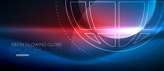 Techno globe concept, neon glow planet