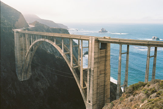 View of Bixby Creek Bridge, sea in background