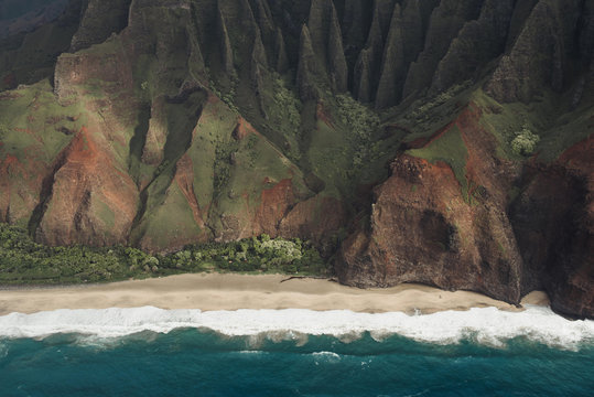 Na Pali Coast mountains and ocean in Kauai Hawaii
