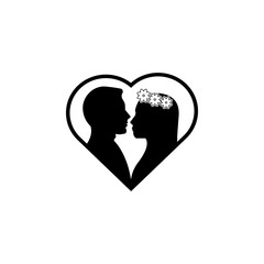 silhouette of lovers in the heart icon. Lovers icon. Wedding element icon. Premium quality graphic design. Signs, symbols collection icon for websites, web design, mobile