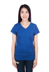 Fototapeta premium woman in t-shirt isolated on white background