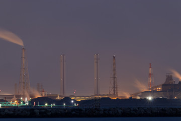 Factory night view / Factory night view seen from Kamigawahama Beach in Chiba Prefecture,Japan