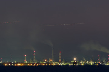 Factory night view / Factory night view seen from Kamigawahama Beach in Chiba Prefecture,Japan