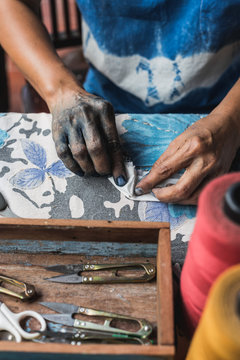 Shibori indigo fabric