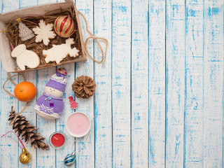 Gingerbread in a package on an old table in the French style