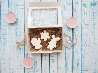 Gingerbread in a package on an old table in the French style