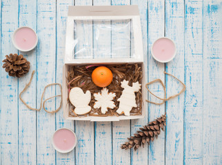 Gingerbread in a package on an old table in the French style
