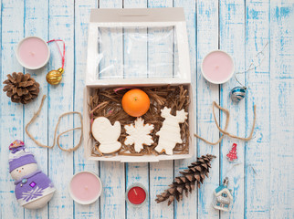 Gingerbread in a package on an old table in the French style