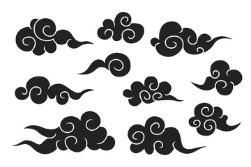 Collection of black chinese cloud symbols