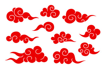 Collection of red chinese cloud symbols