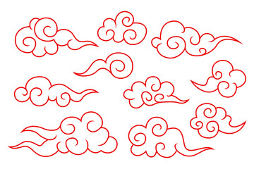 Collection of red chinese cloud symbols
