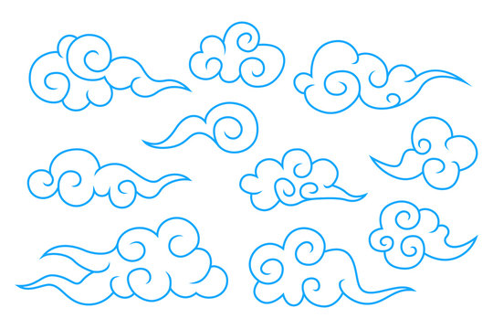 Collection of blue chinese cloud symbols