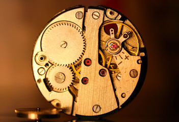 Close up shot of antique watch mechanism